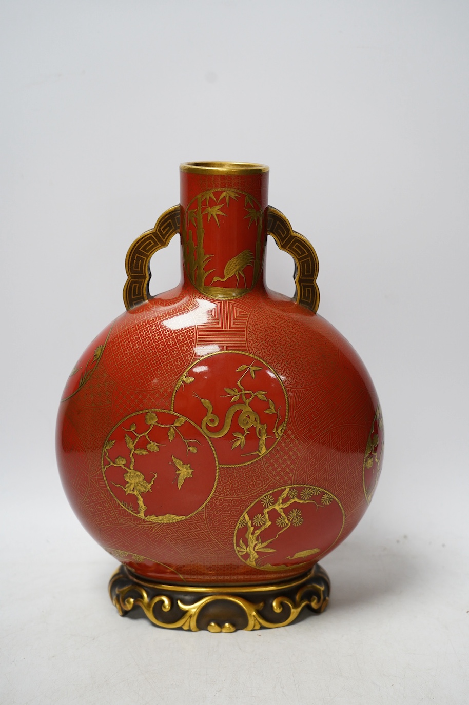 A Worcester two handled Japanese style vase, 1876, 27.5cm. Condition - good